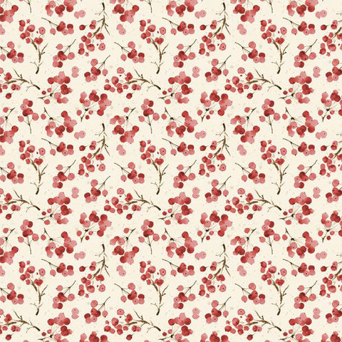 cream, Cardinal Celebration Collection Berries Cotton Fabric 37757