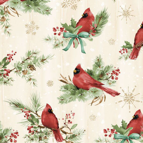 cream, Cardinal Celebration Collection Cardinals All Over Cotton Fabric 37755