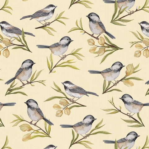 cream, Chickadee Charm Collection Birds All Over Cotton Fabric 27727