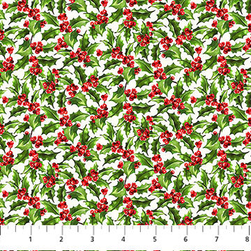 cream, Holiday Joy Collection Holly Berries Cotton Fabric DP28073