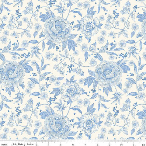 cream, Penelope Collection Large Floral Cotton Fabric C16640