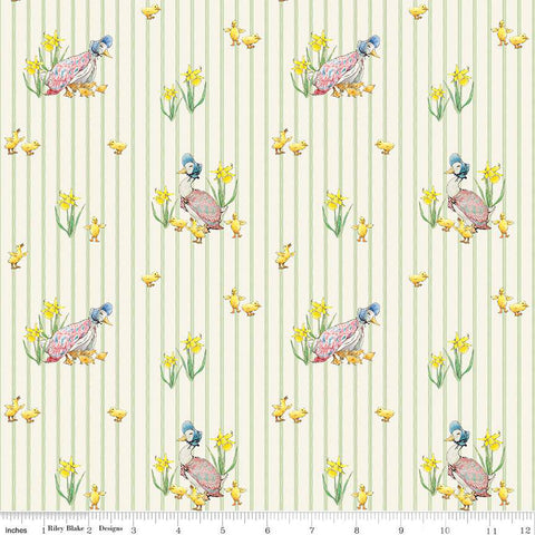 Cream, Peter Rabbit and Friends Collection Duck Stripe Cotton Fabric CD15862