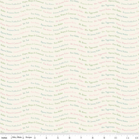 Cream, Peter Rabbit and Friends Collection Text Cotton Fabric CD15866