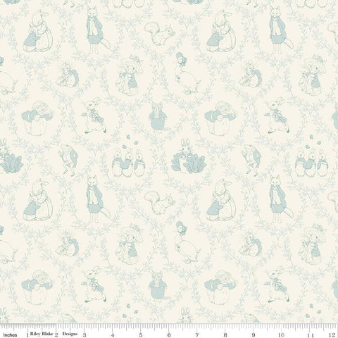 Cream, Peter Rabbit and Friends Collection Toile Cotton Fabric CD15863