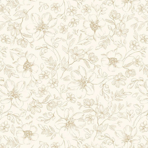 cream, Scarlet Dreams Collection Floral Toile Cotton Fabric 30111