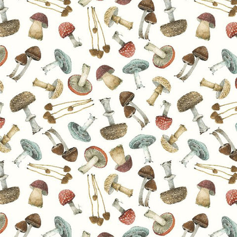 Season's Study Collection Scattered Mushrooms Cotton Fabric 17837 cream