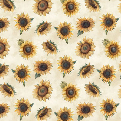 cream, Sunkissed Collection Sunflower Toss Cotton Fabric 33917