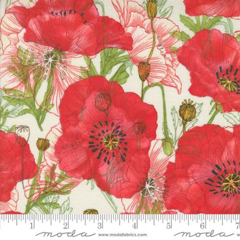 cream, Superbloom Collection Large Poppy Cotton Fabric 48781