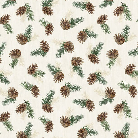 cream pinecone, Evergreen Escape Cotton Fabric Collection 200