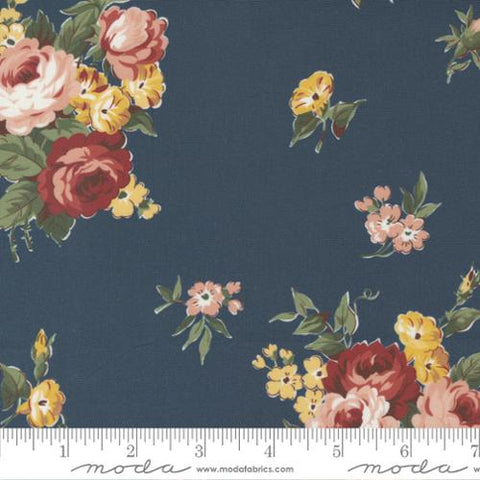 Junk Journal Collection Vintage Flowers Cotton Fabric Dark Blue