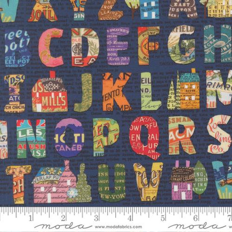 dark blue, Paper Hamlet Collection Alphabet Text Cotton Fabric 39564