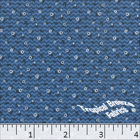 dark blue, Pick Stripe Tiny Floral Print Polyester Fabric 04943
