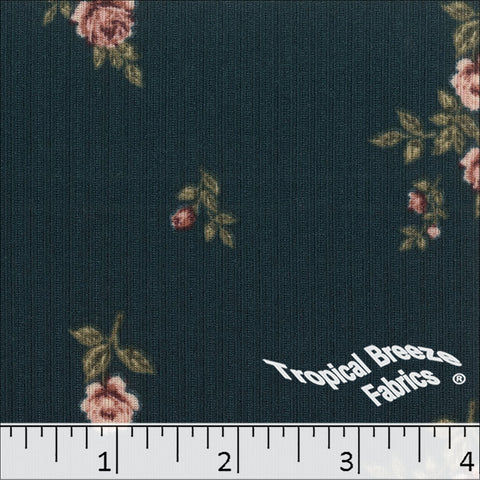 dark teal, Comfort Rib Knit Floral Print Polyester Fabric 32855