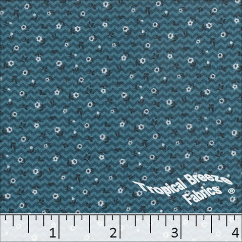 dark teal, Pick Stripe Tiny Floral Print Polyester Fabric 04943