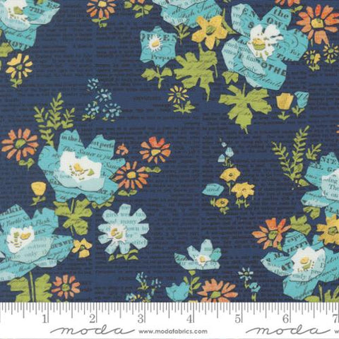 dark blue, Paper Hamlet Collection Floral Newspaper Cotton Fabric 39561