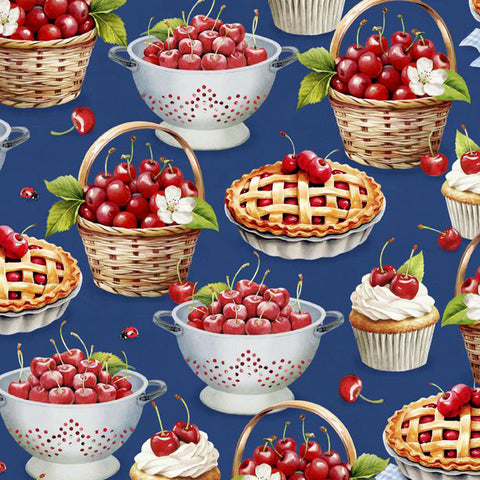 dark blue, Sweet Cherry Collection Cherry Treats Cotton Fabric 68569