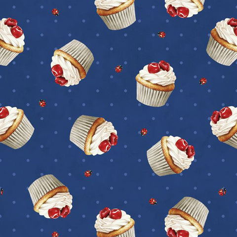 dark blue, Sweet Cherry Collection Cupcake Toss Cotton Fabric 68571