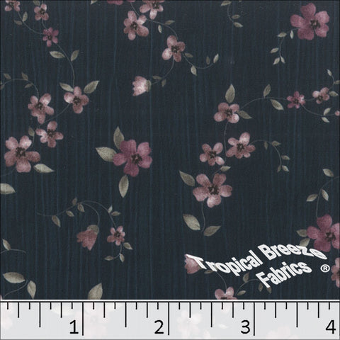 dark navy, Sweet Cream Floral Print Polyester Fabric 042525