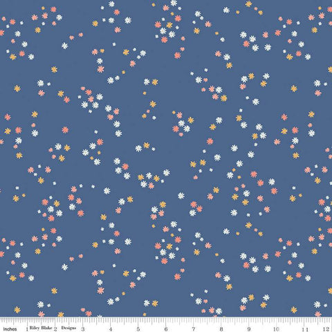 Between the Pages Collection Flowers Cotton Fabric C15376 denim