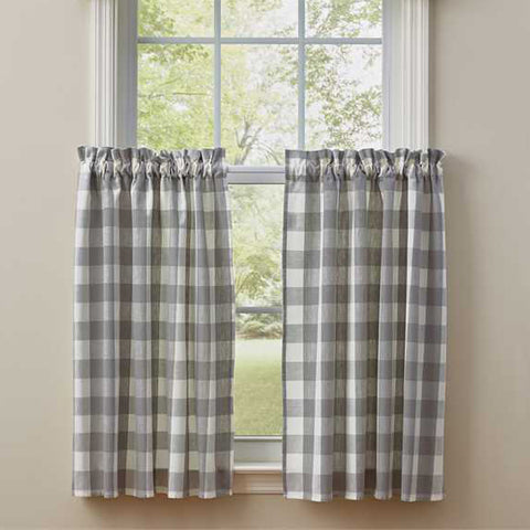 Gray check tier curtains