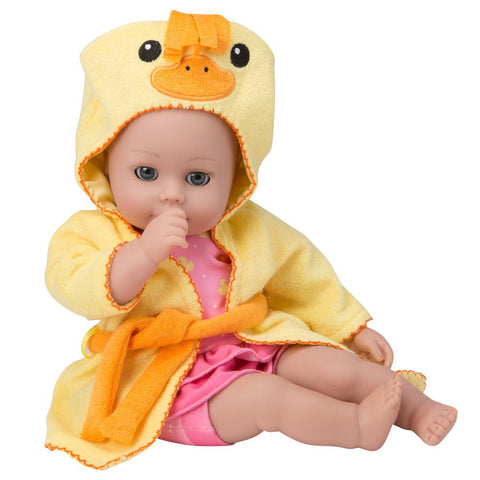 Baby doll with duck bathrobe