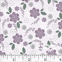 Blossoms Print Poly Cotton Dress Fabric Dusty Lavender