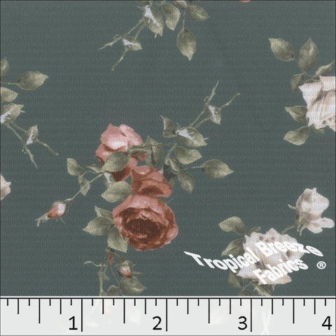 dusty jade, Horizontal Rib Knit Floral Print Dress Fabric 572524