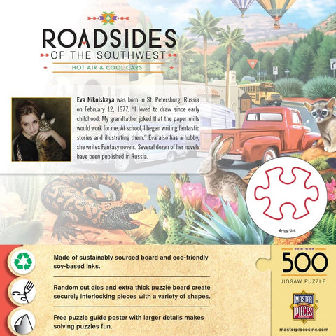Roadsides of the Southwest - Hot Air & Cool Cars 500 Piece Jigsaw Puzzle 32569 back of box