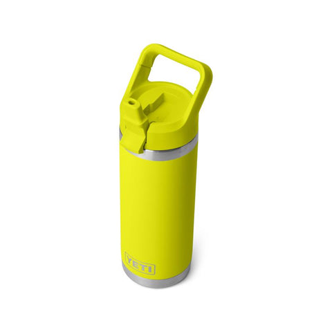 Yeti Rambler bottle with straw cap 18 oz in firefly yellow