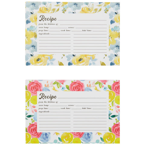 RECIPE CARD FLORAL 60 COUNT blue and yellow variety and red yellow and blue variety