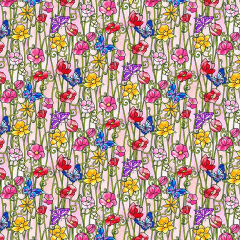Fancy Glass Cotton Fabric Collection 29 flowers and butterflies
