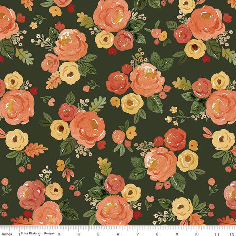 forest, Happy Fall Days Collection Flowers and Leaves Cotton Fabric C16340
