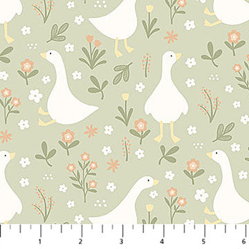 geese and flowers, Silly Goose Cotton Flannel Fabric F277