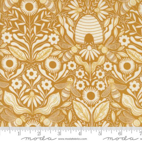 gold, Bee Garden Collection Beehive Melody Cotton Fabric 48414
