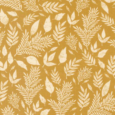 Flower Press Collection Scattered Leaf Cotton Fabric 3303 gold