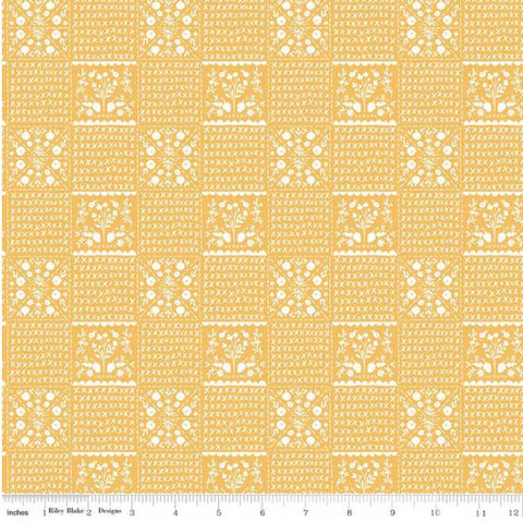 gold, Happy Fall Days Collection Vintage Squares Cotton Fabric C16343