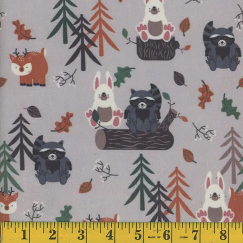 gray, Forest Buddies Minky Fleece Fabric 1349