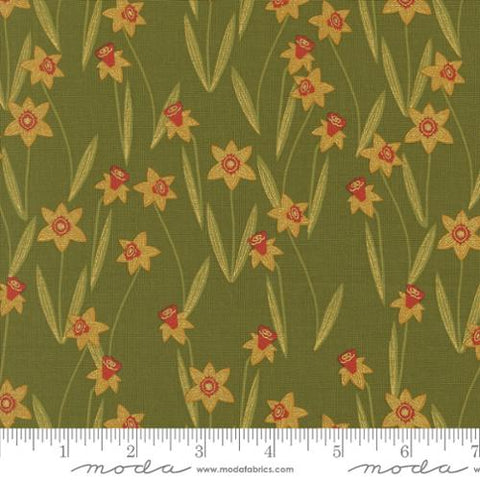 green, Bee Garden Collection Darling Daffodils Cotton Fabric 48413