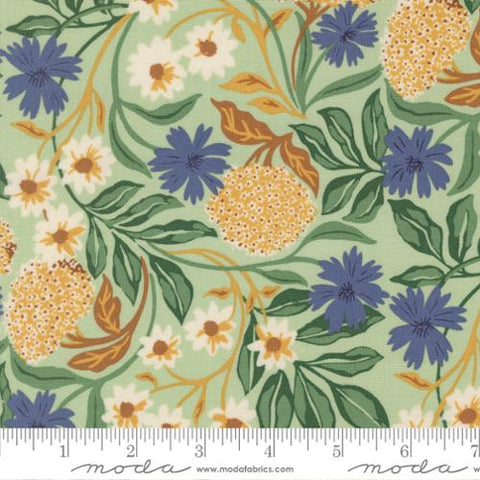 green, Brookside Collection Forage Floral Cotton Fabric 36080