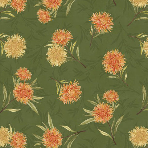 green, Chickadee Charm Collection Floral Toss Cotton Fabric 27729