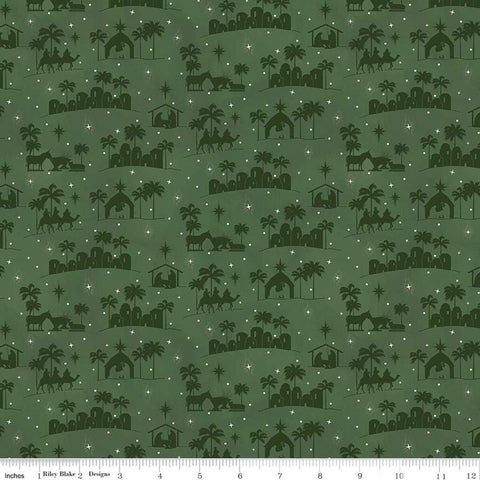 green, Come Let Us Adore Him Collection Silhouettes Cotton Fabric C16311