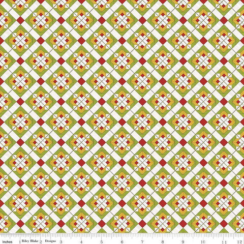 Green, Covered Bridges in Spring Collection Flower Block Cotton Fabric CD15822