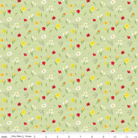 Green, Covered Bridges in Spring Collection Flowers Cotton Fabric CD15823