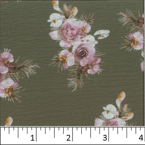 Green, Crinkle Fashion Floral Print Fabric CA-19