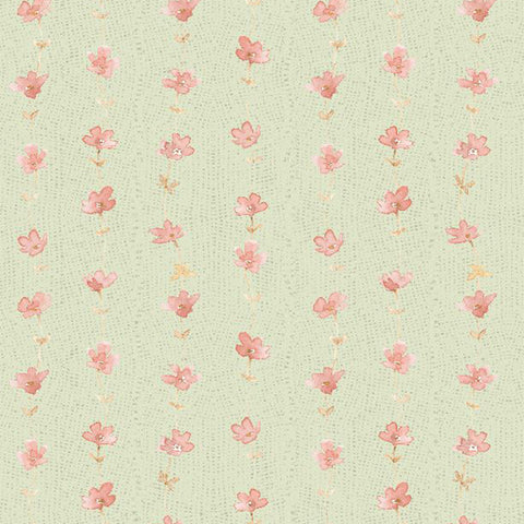 Daisy Days Collection Floral Stripe Cotton Fabric 83313 green