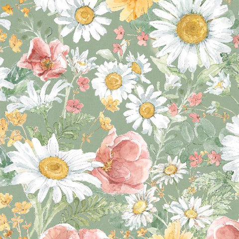 Daisy Days Collection Packed Floral Cotton Fabric 83310 green