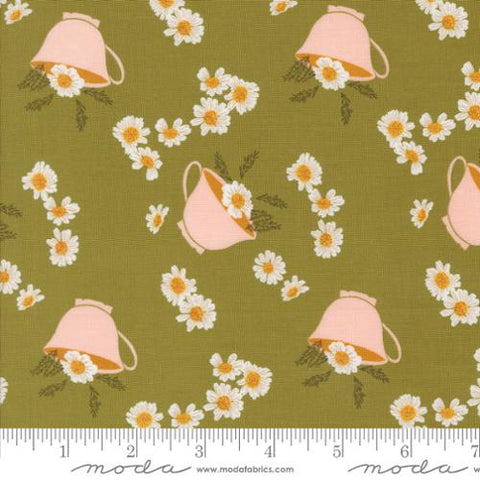 green, Frivolity Collection Teacup Floral Cotton Fabric 43191
