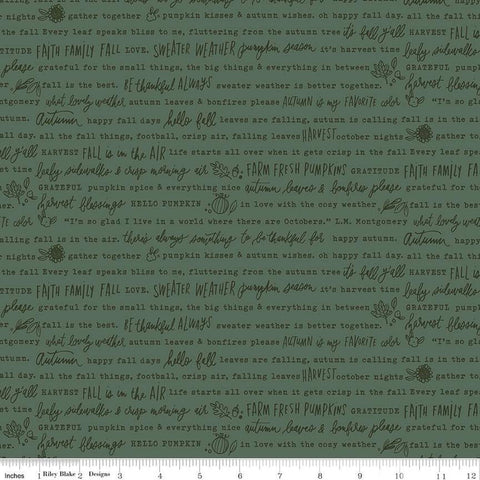 green, Happy Fall Days Collection Autumn Words Cotton Fabric C16342
