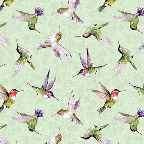 Hummingbird Floral Collection Hummingbird Toss Cotton Fabric 3023-39830 green