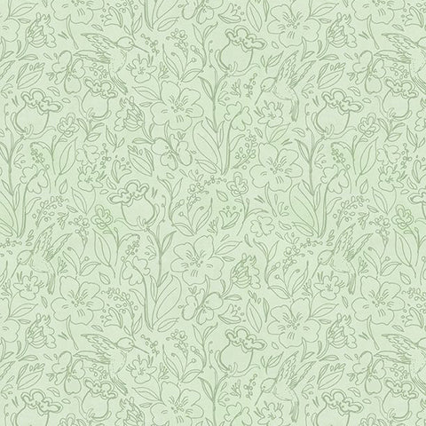 Hummingbird Floral Collection Toile Cotton Fabric 3023-39833 green